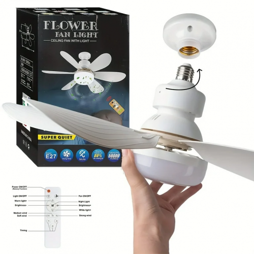 🌸💡 ABANICO TIPO BOMBILLO - FLOWER FAN LIGHT CEILIN (4 ASPAS) 💡🌸